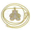 Collares con Dije 04.156.0198.20 Oro Laminado, Diseño de Osito, con Blanca and Granate Micro Pave, Pulido, Tono Dorado (02 MM Thickness, 20 Inches Length)
