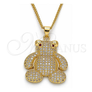Collares con Dije 04.156.0198.20 Oro Laminado, Diseño de Osito, con Blanca and Granate Micro Pave, Pulido, Tono Dorado (02 MM Thickness, 20 Inches Length)