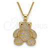 Collares con Dije 04.156.0198.20 Oro Laminado, Diseño de Osito, con Blanca and Granate Micro Pave, Pulido, Tono Dorado (02 MM Thickness, 20 Inches Length)