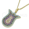 Collares con Dije 04.233.0028.20 Oro Laminado, con Multicolor Micro Pave, Pulido, Tono Dorado (02 MM Thickness, 20 Inches Length)
