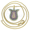 Collares con Dije 04.233.0028.20 Oro Laminado, con Multicolor Micro Pave, Pulido, Tono Dorado (02 MM Thickness, 20 Inches Length)