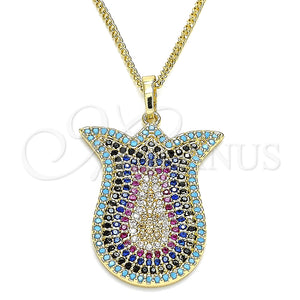 Collares con Dije 04.233.0028.20 Oro Laminado, con Multicolor Micro Pave, Pulido, Tono Dorado (02 MM Thickness, 20 Inches Length)