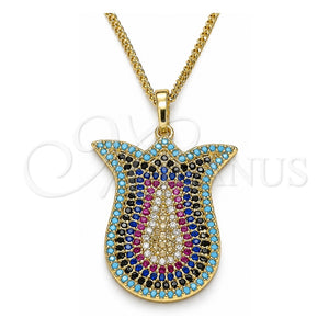 Collares con Dije 04.233.0028.20 Oro Laminado, con Multicolor Micro Pave, Pulido, Tono Dorado (02 MM Thickness, 20 Inches Length)