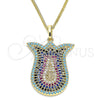 Collares con Dije 04.233.0028.20 Oro Laminado, con Multicolor Micro Pave, Pulido, Tono Dorado (02 MM Thickness, 20 Inches Length)