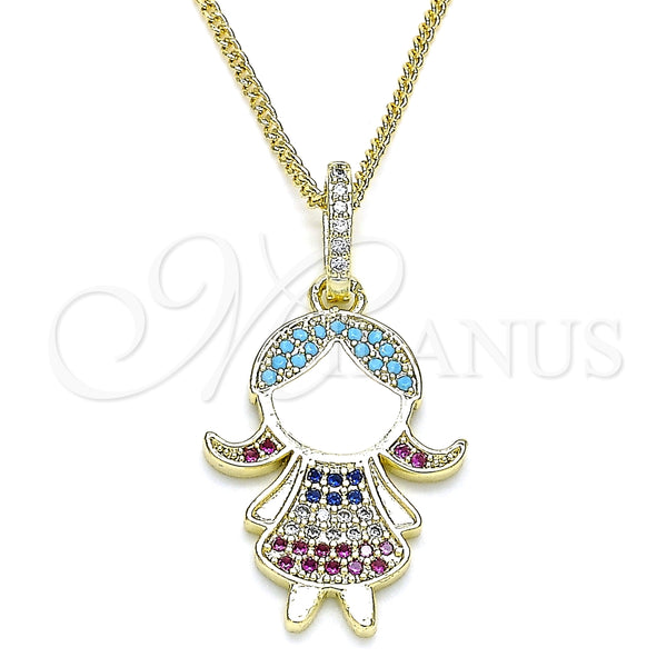 Collares con Dije 04.207.0014.20 Oro Laminado, Diseño de Niñita Pequeña, con Multicolor Micro Pave, Esmaltado Blanco, Tono Dorado (02 MM Thickness, 20 Inches Length)