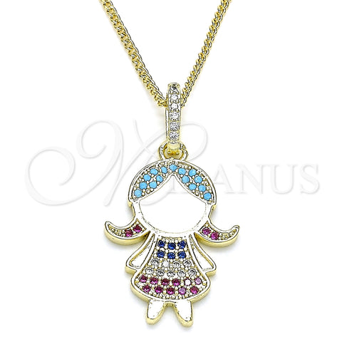 Collares con Dije 04.207.0014.20 Oro Laminado, Diseño de Niñita Pequeña, con Multicolor Micro Pave, Esmaltado Blanco, Tono Dorado (02 MM Thickness, 20 Inches Length)
