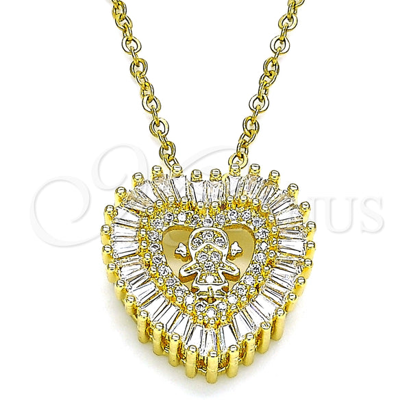 Collares con Dije 04.207.0015.18 Oro Laminado, Diseño de Corazón y Niñita Pequeña, con Blanca Micro Pave, Pulido, Tono Dorado (02 MM Thickness, 18 Inches Length)