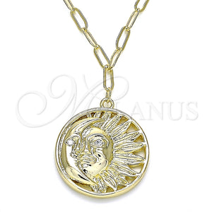 Collares con Dije 04.60.0017.18 Oro Laminado, Diseño de Luna y Sol, con Blanca Micro Pave, Pulido, Tono Dorado (03 MM Thickness, 18 Inches Length)