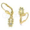 Arete Colgante 02.316.0064 Oro Laminado, Diseño de Niñita Pequeña, con Blanca Micro Pave, Pulido, Tono Dorado
