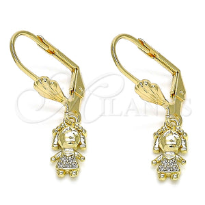 Arete Colgante 02.316.0064 Oro Laminado, Diseño de Niñita Pequeña, con Blanca Micro Pave, Pulido, Tono Dorado