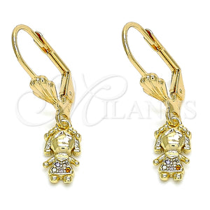 Arete Colgante 02.316.0064.1 Oro Laminado, Diseño de Niñita Pequeña, con Multicolor Micro Pave, Pulido, Tono Dorado