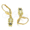 Arete Colgante 02.316.0064.2 Oro Laminado, Diseño de Niñita Pequeña, con Negro Micro Pave, Pulido, Tono Dorado