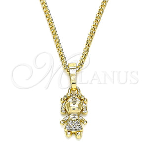 Collares con Dije 04.316.0001.20 Oro Laminado, Diseño de Niñita Pequeña, con Blanca Micro Pave, Pulido, Tono Dorado (02 MM Thickness, 20 Inches Length)