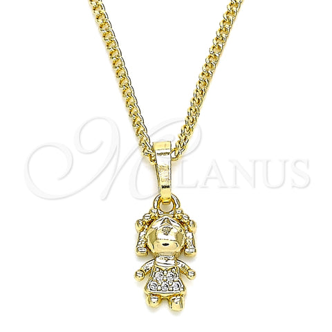 Collares con Dije 04.316.0001.20 Oro Laminado, Diseño de Niñita Pequeña, con Blanca Micro Pave, Pulido, Tono Dorado (02 MM Thickness, 20 Inches Length)