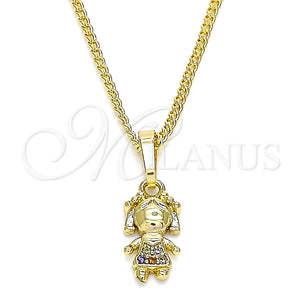 Collares con Dije 04.316.0001.1.20 Oro Laminado, Diseño de Niñita Pequeña, con Multicolor Micro Pave, Pulido, Tono Dorado (02 MM Thickness, 20 Inches Length)