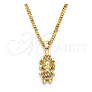 Collares con Dije 04.316.0001.1.20 Oro Laminado, Diseño de Niñita Pequeña, con Micro Pave Multicolor, Pulido, Tono Dorado (Grosor 02 MM, 20 Pulgadas de Largo)