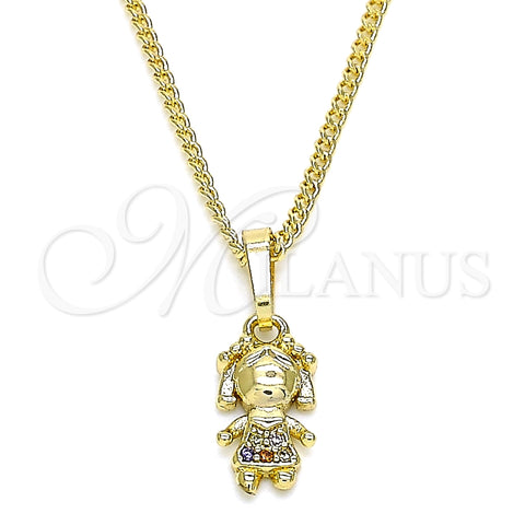 Collares con Dije 04.316.0001.1.20 Oro Laminado, Diseño de Niñita Pequeña, con Multicolor Micro Pave, Pulido, Tono Dorado (02 MM Thickness, 20 Inches Length)
