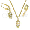 Juego de Arete y Dije de Adulto 10.316.0056 Oro Laminado, Diseño de Niñita Pequeña, con Blanca Micro Pave, Pulido, Tono Dorado