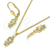 Juego de Arete y Dije de Adulto 10.316.0056 Oro Laminado, Diseño de Niñita Pequeña, con Blanca Micro Pave, Pulido, Tono Dorado