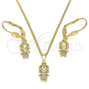 Juego de Arete y Dije de Adulto 10.316.0056 Oro Laminado, Diseño de Niñita Pequeña, con Blanca Micro Pave, Pulido, Tono Dorado