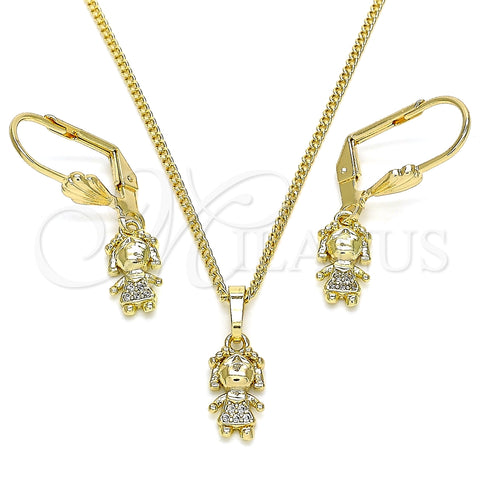 Juego de Arete y Dije de Adulto 10.316.0056 Oro Laminado, Diseño de Niñita Pequeña, con Blanca Micro Pave, Pulido, Tono Dorado