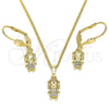 Juego de Arete y Dije de Adulto 10.316.0056 Oro Laminado, Diseño de Niñita Pequeña, con Blanca Micro Pave, Pulido, Tono Dorado
