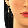 Juego de Arete y Dije de Adulto 10.316.0056.2 Oro Laminado, Diseño de Niñita Pequeña, con Negro Micro Pave, Pulido, Tono Dorado