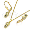 Juego de Arete y Dije de Adulto 10.316.0056.2 Oro Laminado, Diseño de Niñita Pequeña, con Negro Micro Pave, Pulido, Tono Dorado