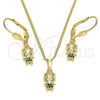 Juego de Arete y Dije de Adulto 10.316.0056.2 Oro Laminado, Diseño de Niñita Pequeña, con Negro Micro Pave, Pulido, Tono Dorado