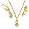 Juego de Arete y Dije de Adulto 10.316.0057 Oro Laminado, Diseño de Niñito Pequeño, con Blanca Micro Pave, Pulido, Tono Dorado