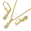 Juego de Arete y Dije de Adulto 10.316.0057 Oro Laminado, Diseño de Niñito Pequeño, con Blanca Micro Pave, Pulido, Tono Dorado