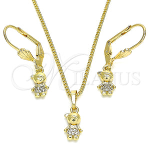 Juego de Arete y Dije de Adulto 10.316.0057 Oro Laminado, Diseño de Niñito Pequeño, con Blanca Micro Pave, Pulido, Tono Dorado