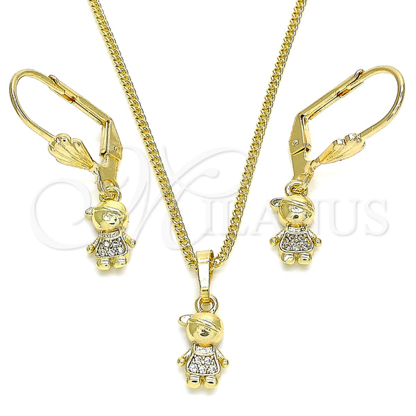 Juego de Arete y Dije de Adulto 10.316.0057 Oro Laminado, Diseño de Niñito Pequeño, con Blanca Micro Pave, Pulido, Tono Dorado