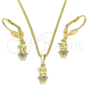Juego de Arete y Dije de Adulto 10.316.0057.1 Oro Laminado, Diseño de Niñito Pequeño, con Multicolor Micro Pave, Pulido, Tono Dorado