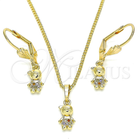 Juego de Arete y Dije de Adulto 10.316.0057.1 Oro Laminado, Diseño de Niñito Pequeño, con Multicolor Micro Pave, Pulido, Tono Dorado
