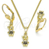 Juego de Arete y Dije de Adulto 10.316.0057.2 Oro Laminado, Diseño de Niñito Pequeño, con Negro Micro Pave, Pulido, Tono Dorado