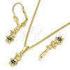 Juego de Arete y Dije de Adulto 10.316.0057.2 Oro Laminado, Diseño de Niñito Pequeño, con Negro Micro Pave, Pulido, Tono Dorado