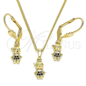 Juego de Arete y Dije de Adulto 10.316.0057.2 Oro Laminado, Diseño de Niñito Pequeño, con Negro Micro Pave, Pulido, Tono Dorado