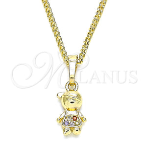 Collares con Dije 04.316.0002.1.20 Oro Laminado, Diseño de Niñito Pequeño, con Multicolor Micro Pave, Pulido, Tono Dorado (02 MM Thickness, 20 Inches Length)