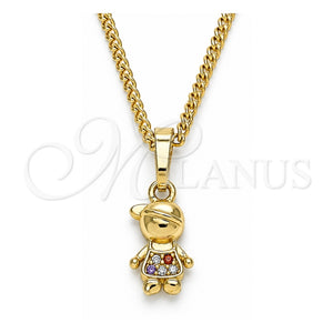 Collares con Dije 04.316.0002.1.20 Oro Laminado, Diseño de Niñito Pequeño, con Micro Pave Multicolor, Pulido, Tono Dorado (Grosor 02 MM, 20 Pulgadas de Largo)