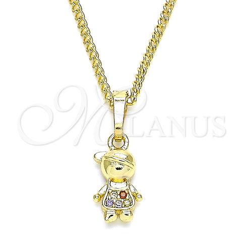 Collares con Dije 04.316.0002.1.20 Oro Laminado, Diseño de Niñito Pequeño, con Multicolor Micro Pave, Pulido, Tono Dorado (02 MM Thickness, 20 Inches Length)