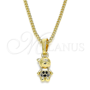 Collares con Dije 04.316.0002.2.20 Oro Laminado, Diseño de Niñito Pequeño, con Negro Micro Pave, Pulido, Tono Dorado (02 MM Thickness, 20 Inches Length)