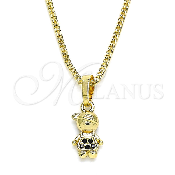 Collares con Dije 04.316.0002.2.20 Oro Laminado, Diseño de Niñito Pequeño, con Negro Micro Pave, Pulido, Tono Dorado (02 MM Thickness, 20 Inches Length)