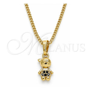 Collares con Dije 04.316.0002.2.20 Oro Laminado, Diseño de Niñito Pequeño, con Micro Pave Negro, Pulido, Tono Dorado (Grosor 02 MM, 20 Pulgadas de Largo)