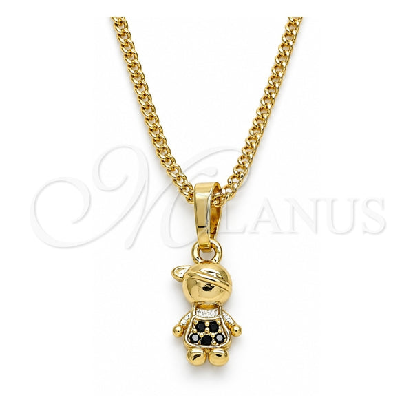 Collares con Dije 04.316.0002.2.20 Oro Laminado, Diseño de Niñito Pequeño, con Micro Pave Negro, Pulido, Tono Dorado (Grosor 02 MM, 20 Pulgadas de Largo)