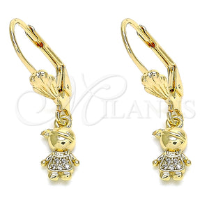 Arete Colgante 02.316.0065 Oro Laminado, Diseño de Niñito Pequeño, con Blanca Micro Pave, Pulido, Tono Dorado