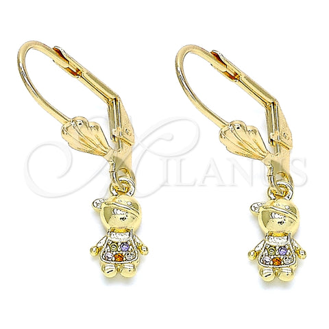 Arete Colgante 02.316.0065.1 Oro Laminado, Diseño de Niñito Pequeño, con Multicolor Micro Pave, Pulido, Tono Dorado