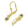 Arete Colgante 02.316.0065.2 Oro Laminado, Diseño de Niñito Pequeño, con Negro Micro Pave, Pulido, Tono Dorado