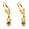 Arete Colgante 02.316.0065.2 Oro Laminado, Diseño de Niñito Pequeño, con Micro Pave Negro, Pulido, Tono Dorado