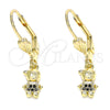 Arete Colgante 02.316.0065.2 Oro Laminado, Diseño de Niñito Pequeño, con Negro Micro Pave, Pulido, Tono Dorado
